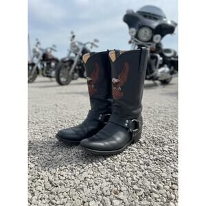 Harley Davidson Leather Motorcycle Boots Eagle Harness Mens 9 USA Black